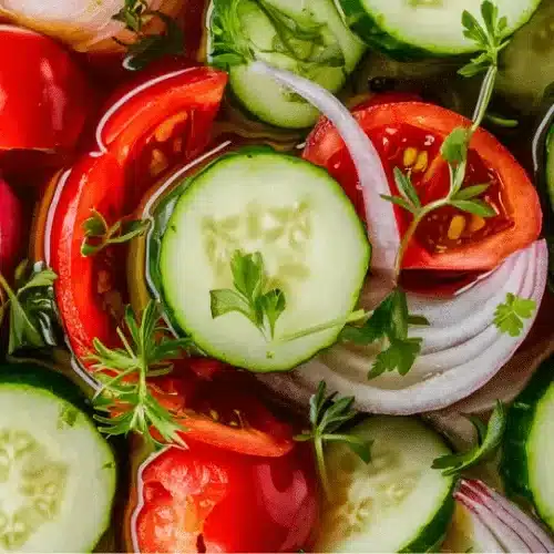 Marinated Cucumbers Onions and Tomatoes